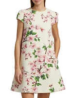 Cherry Blossom Tweed Cap-Sleeve Minidress