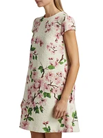 Cherry Blossom Tweed Cap-Sleeve Minidress
