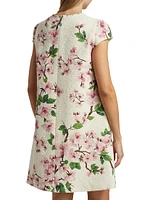 Cherry Blossom Tweed Cap-Sleeve Minidress