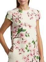 Cherry Blossom Tweed Cap-Sleeve Minidress