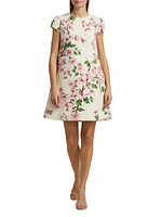 Cherry Blossom Tweed Cap-Sleeve Minidress