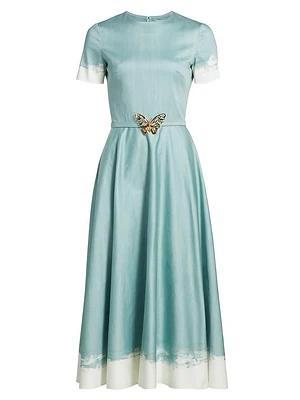 Cotton Poplin Belted Fit & Flare Midi-Dress