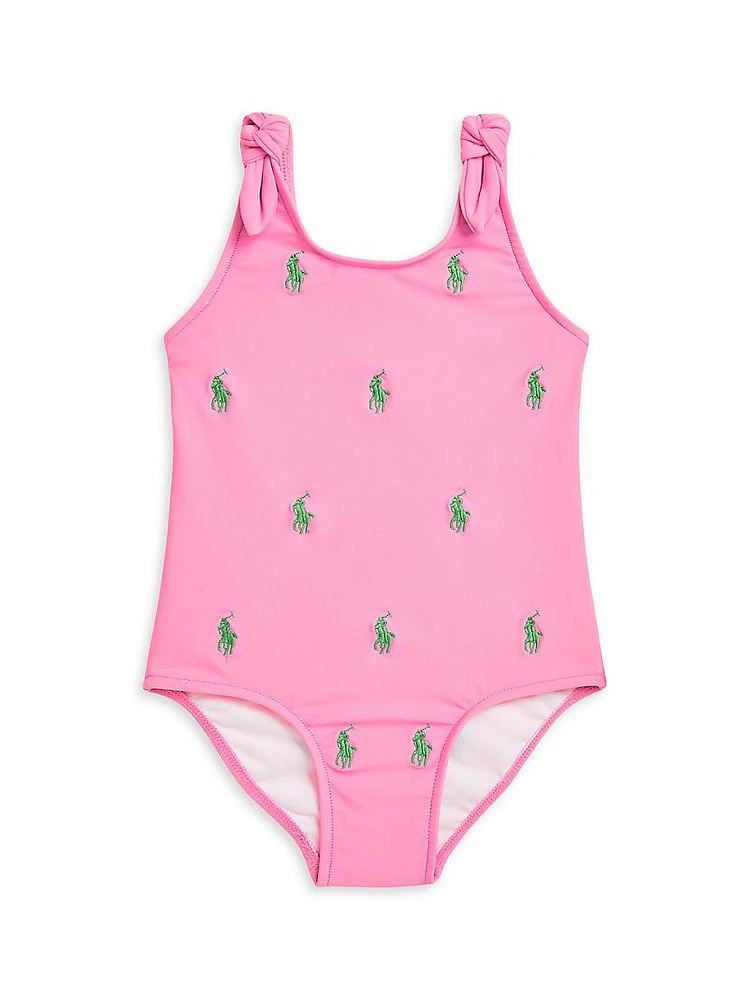 Baby Girl's Pony Bow-Straps One-Piece Swimsuit