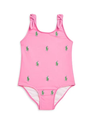 Baby Girl's Pony Bow-Straps One-Piece Swimsuit