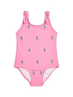 Baby Girl's Pony Bow-Straps One-Piece Swimsuit