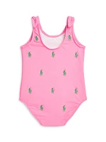 Baby Girl's Pony Bow-Straps One-Piece Swimsuit