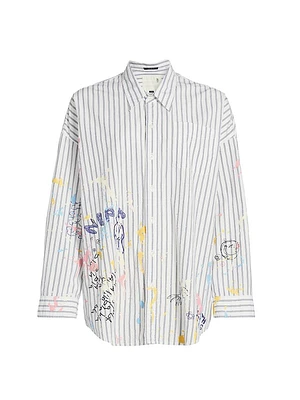 Graffiti Striped Cotton Button-Front Shirt