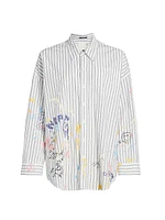 Graffiti Striped Cotton Button-Front Shirt