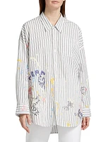 Graffiti Striped Cotton Button-Front Shirt