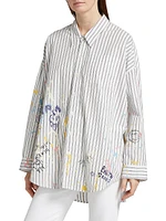 Graffiti Striped Cotton Button-Front Shirt
