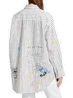 Graffiti Striped Cotton Button-Front Shirt