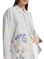 Graffiti Striped Cotton Button-Front Shirt