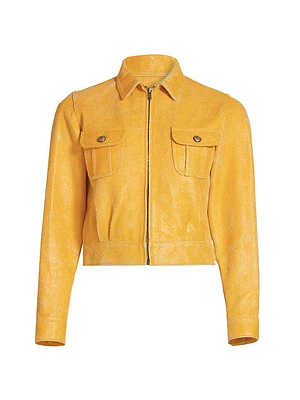 Textured Leather Crop Zip-Up Jacket
