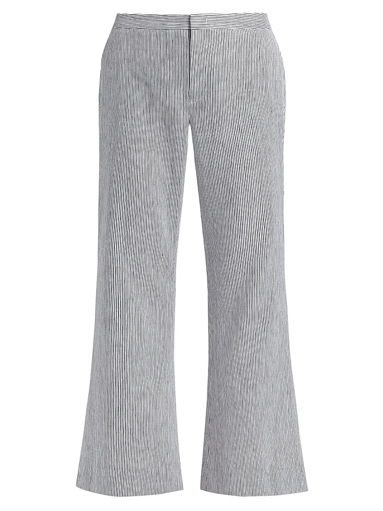 Striped Linen-Cotton Low-Rise Flared Pants