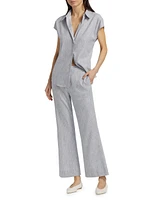 Striped Linen-Cotton Low-Rise Flared Pants