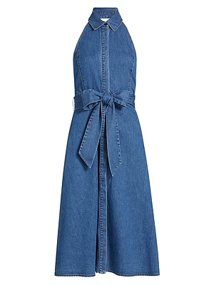 Chassidy Chambray Halterneck Midi-Shirtdress