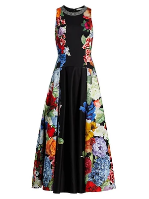 Adley Floral Stretch-Cotton Flared Midi-Dress
