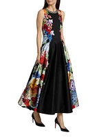 Adley Floral Stretch-Cotton Flared Midi-Dress