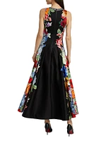 Adley Floral Stretch-Cotton Flared Midi-Dress