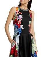 Adley Floral Stretch-Cotton Flared Midi-Dress