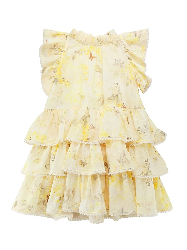 Little Girl's & Botanical Floral Ruffled Dress