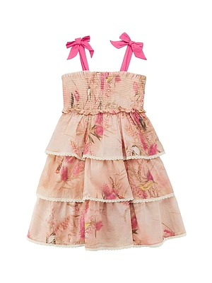 Girl's Botanical Floral Tiered Dress