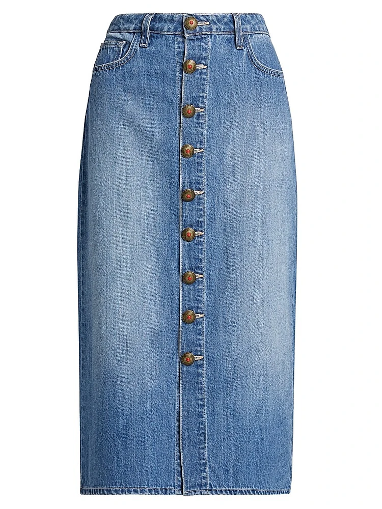 Kathleen Button-Front Denim Midi-Skirt