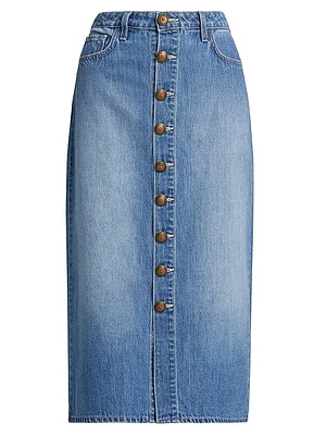 Kathleen Button-Front Denim Midi-Skirt