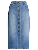 Kathleen Button-Front Denim Midi-Skirt