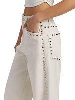 Cary Studded High-Rise Wide-Leg Jeans