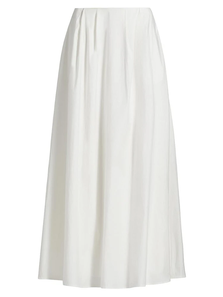 Lucy Pleated Stretch Cotton A-Line Maxi Skirt
