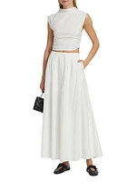 Lucy Pleated Stretch Cotton A-Line Maxi Skirt