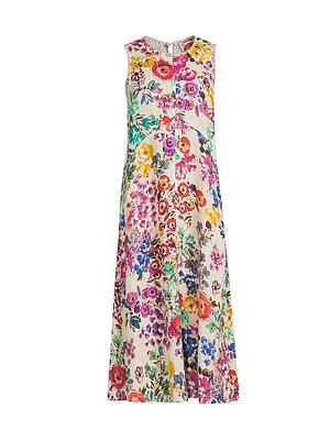 Evalon Floral Linen Midi-Dress