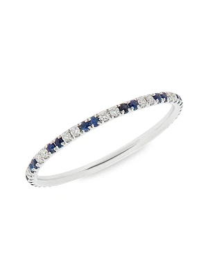 Classic Thread Stripes 18K White Gold, Blue Sapphire & 0.16 TCW Diamond Eternity Band