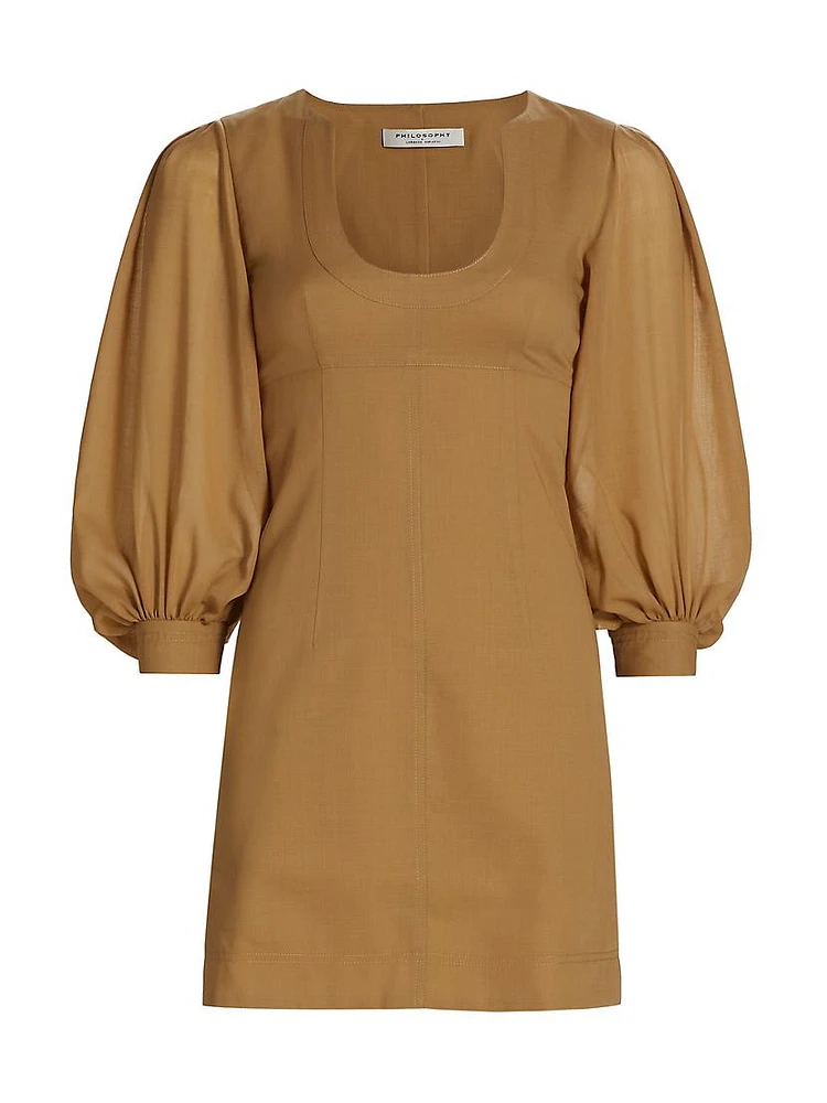 Stitched Puff-Sleeve Minidress