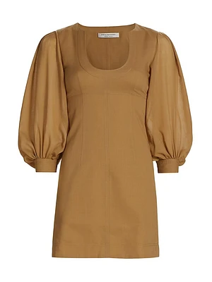 Stitched Puff-Sleeve Minidress