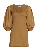 Stitched Puff-Sleeve Minidress