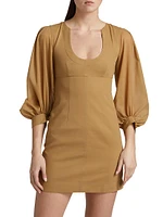 Stitched Puff-Sleeve Minidress