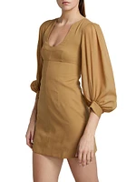 Stitched Puff-Sleeve Minidress