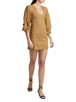 Stitched Puff-Sleeve Minidress