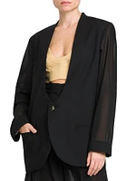 Sheer Wool-Blend Voile U-Neck Blazer