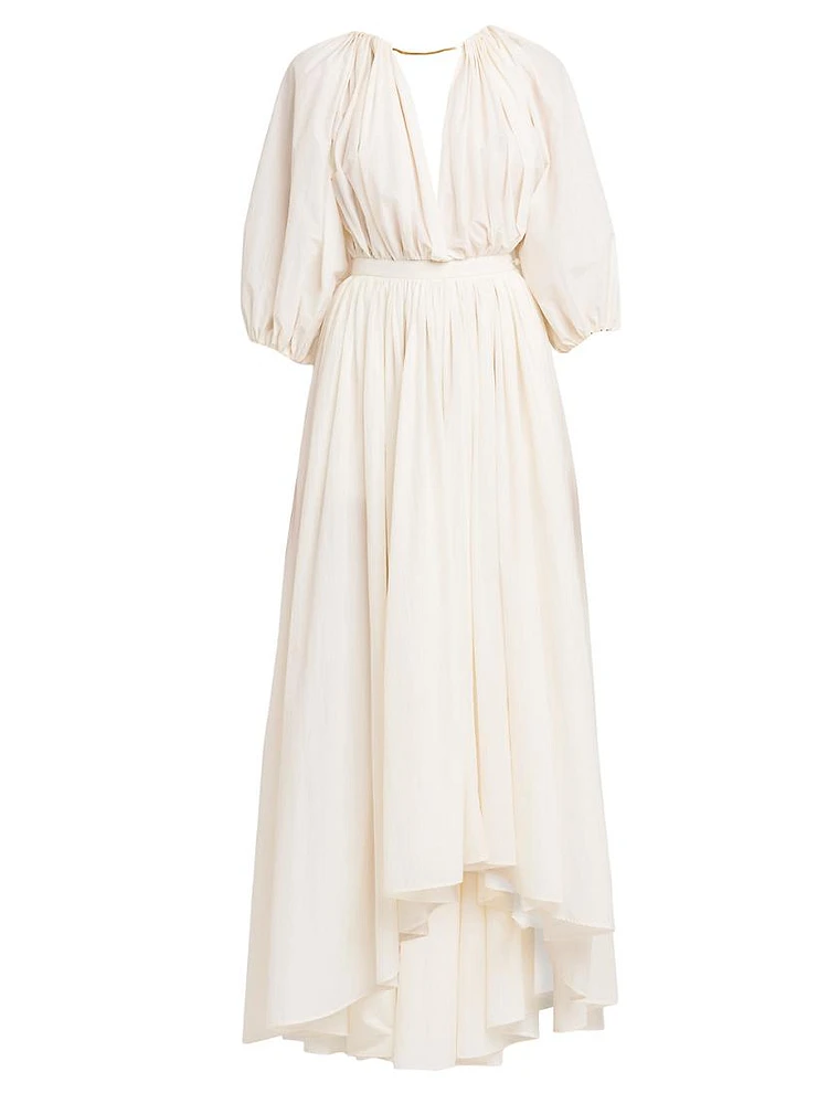 Gathered Cotton-Blend Maxi Dress