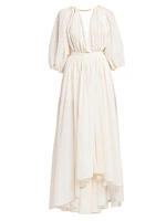 Gathered Cotton-Blend Maxi Dress