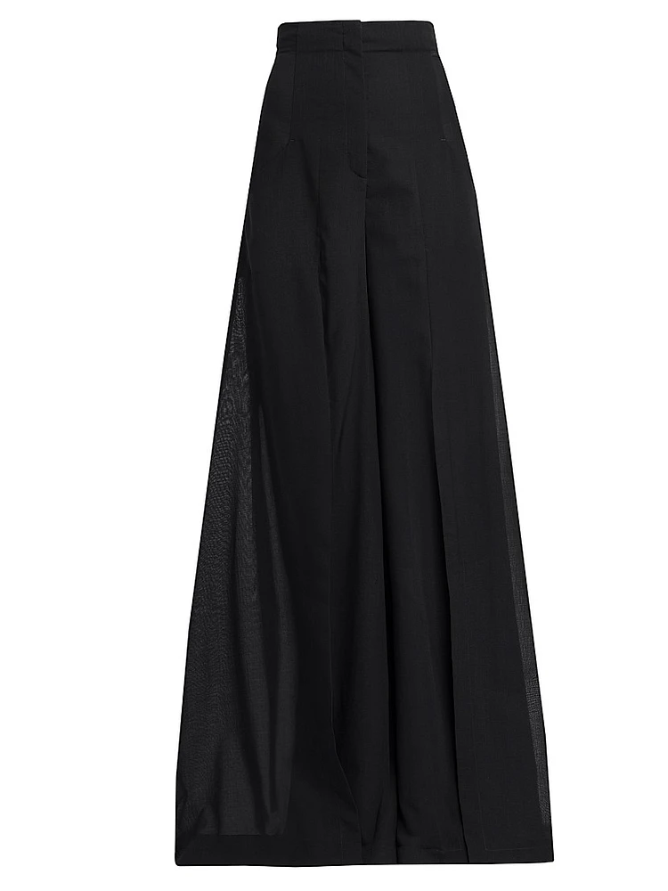 Wool-Blend Voile Wide-Leg Pants