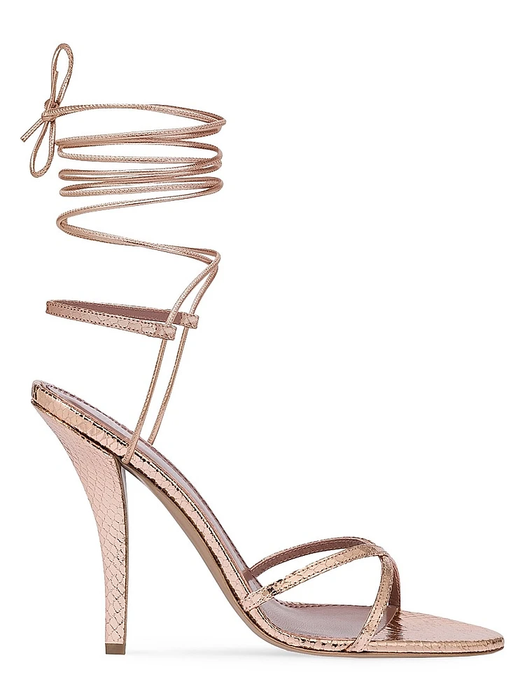 Linda 105MM Embossed Metallic Leather Lace-Up Sandals