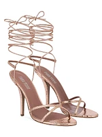 Linda 105MM Embossed Metallic Leather Lace-Up Sandals