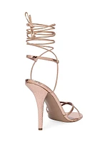 Linda 105MM Embossed Metallic Leather Lace-Up Sandals