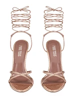 Linda 105MM Embossed Metallic Leather Lace-Up Sandals