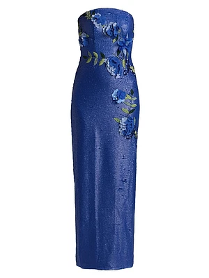 Floral Sequin Strapless Gown