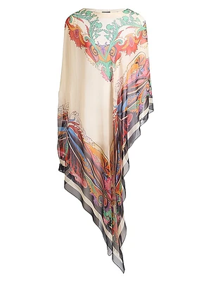 Printed Silk Asymmetric Poncho